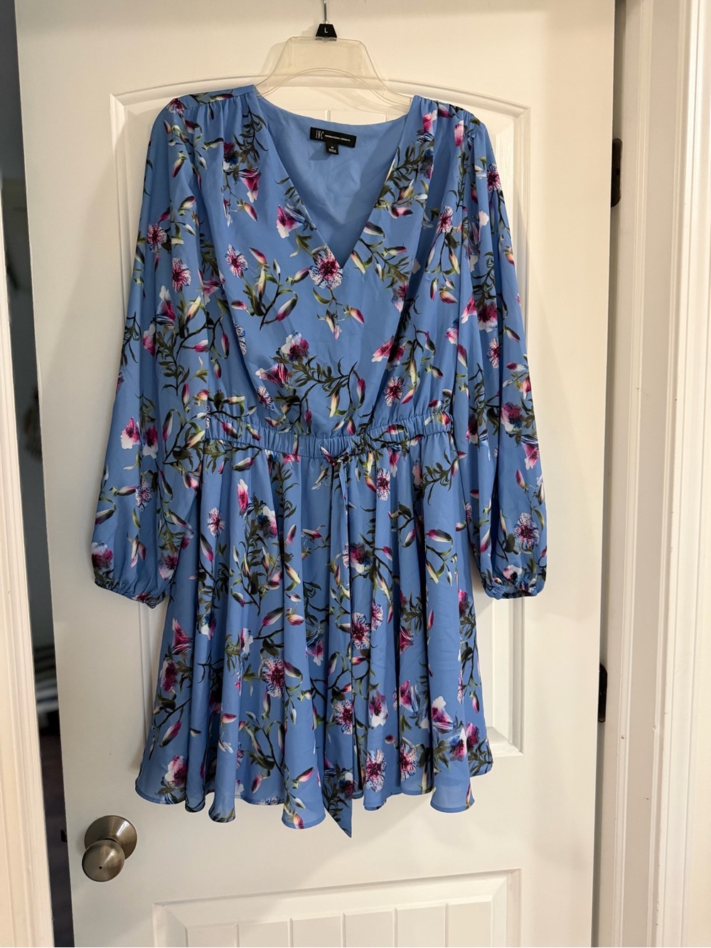 INC International Concepts Blue Floral V-Neck Mini Dress